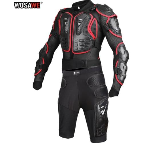 WOSAWE Motorcycle Jacket Armor Protective Gear Motocross Racing Body Armor Jacket+Short Pants Chest Back Protector and hip Pad