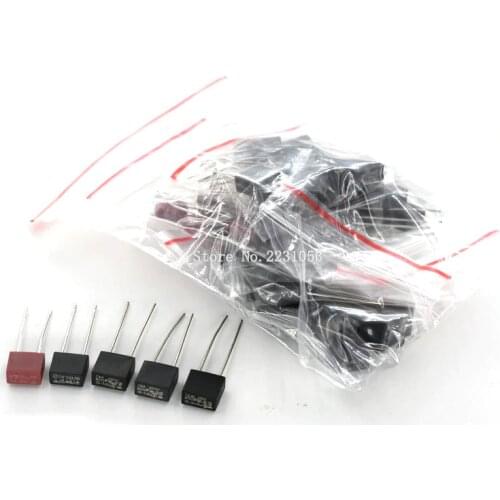 50PCS/LOT Square Rectangle Fuse Kit Slow Blow T1A T3.15A T4A T5A T6.3A 250V SS-5 2Pin Fuse Assortment Kit 5Kinds Each 10PCS