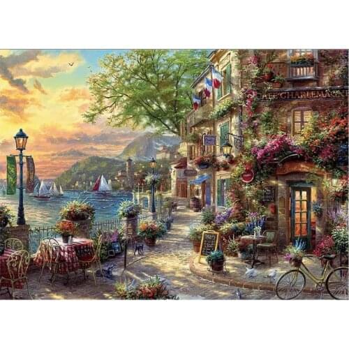 Riviera Cafe Cross Stitch Kits Scenery 14CT Unprinted 11CT Print Crafts For Embroidered Handmade Art Counted Set Wall Home Decor