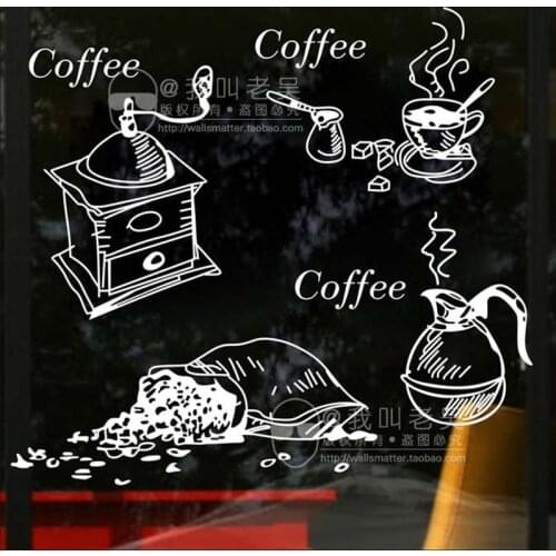 Coffee Shop Sticker Bean Milk tea Decal Cafe Cup Poster Vinyl Art Wall Decor Mural Decoration Break Bread Coffee Glass Decals
