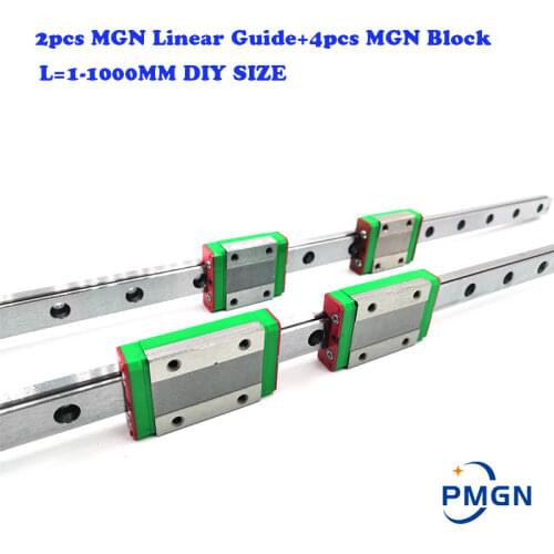 MGN Guide 2pcs MGN Linear Guide+4pcs MGN Block MGN7 MGN12 MGN15 MGN9 300 350 400 450 500 600 800mm Miniature Linear Rail Slide