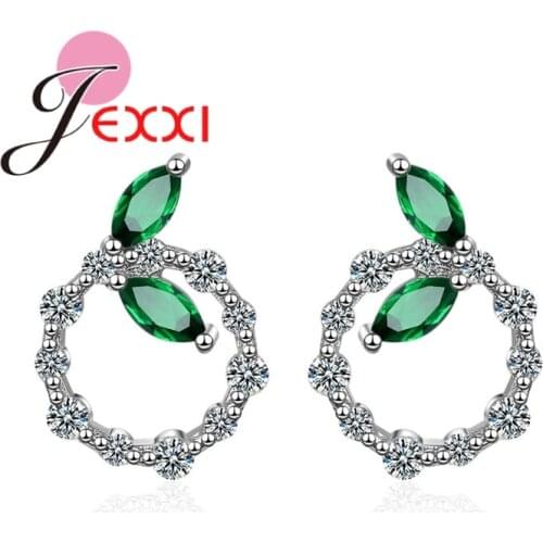 New Fashion Handmade Hollow Green Leaves Round Pendant 925 Sterling Silver Stud Earrings Cubic Zirconia For Women Style