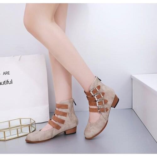 New Women Shoes Boots Ankle Sandal Boots Round Toe Roman style womens shoes Black Beige Brown Boots Large Size 34-43