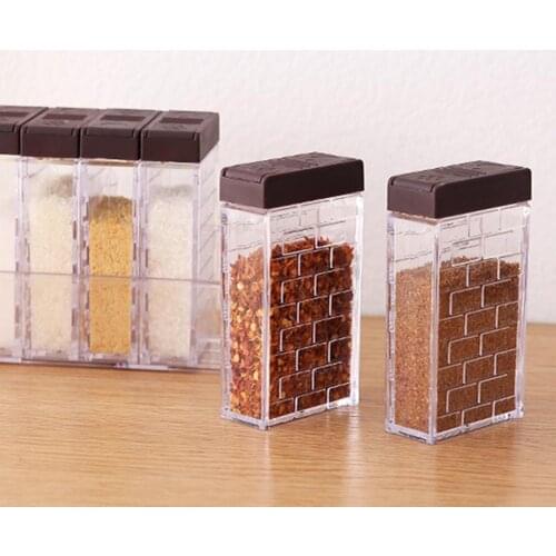 Opening Cover Spice Jar Two-Way Transparent Seasoning Shaker with Lid and Tray Spice Container for Kitchen