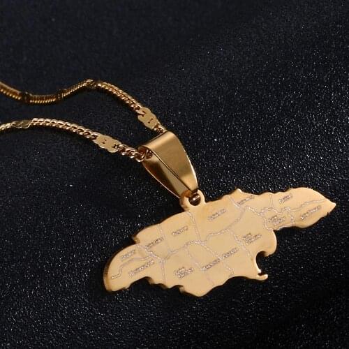 Stainless Steel Trendy Jamaica Map Pendant Necklaces Jamaican Map Charm Jewelry