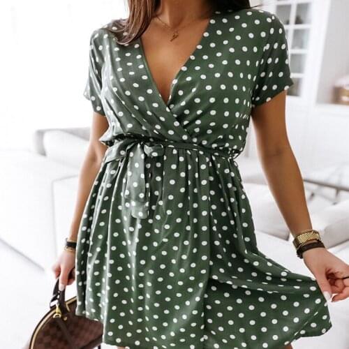 Summer Fashion Mini Dress Women Short Sleeve V-Neck Ladies Polka Dot Dreeses Split Vestidos For Femela Boho Beach Holiday Dress