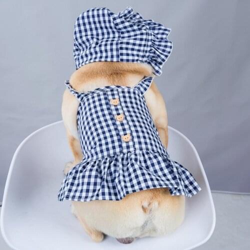 Puppy Princess Dress Pet Dog Plaid Dress Hat Set Comfortable Soft Cotton Summer Clothes For Small Dogs Party Pet Supplies