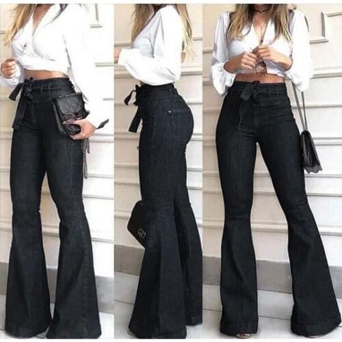 Bell Bottom Jeans New Womens Vintage Pants High Waist Micro Elastic Lace Up Flared Pants Wide Leg Pants Flared Jeans For Women