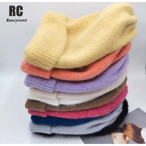 10 Colors Unisex Solid Color Real Rabbit Fur Beanies Winter Hat For Woman Knit Bonnet Acrylic Woman Autumn Warm Skullies