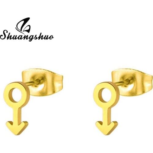 Shuangshuo Korean Style Male Symbol Stud Earrings Set Geometric Round Arrow Stainless Steel Jewelry Circle Gold Earrings 2018