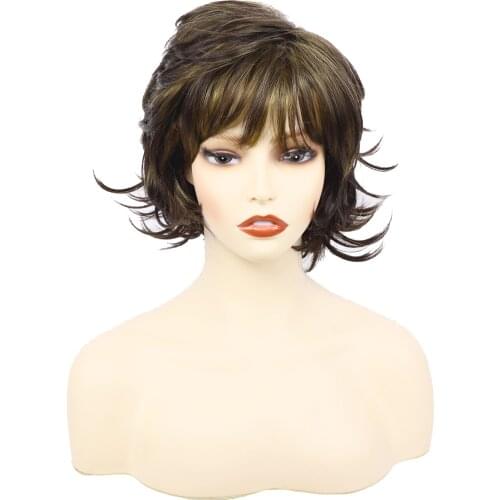 Amir Synthetic Wig with Bangs Mixed Blonde Brown Short Wigs Wigs Heat Resistant Hair Wig for Women