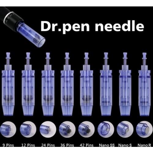 50pcs 12 24 36 pin blue micro needle cargridge electric DR derma pen replacement needles head stainless steel tattoo needle tip