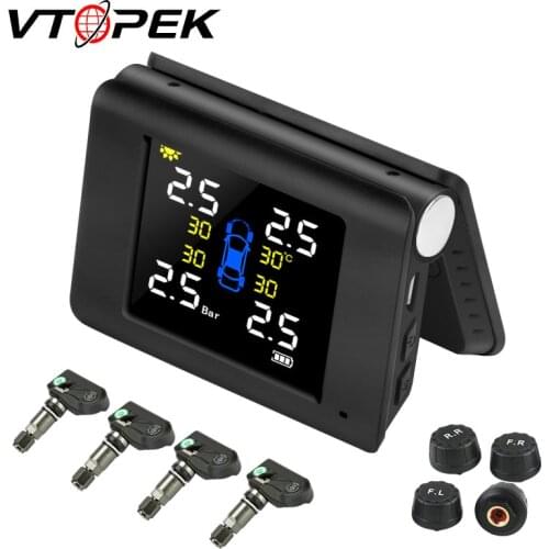 VTOPEK NEW Big Screen TPMS Tire Pressure Monitoring System Display Alarm System 5V Internal External Sensors 4 Sensors