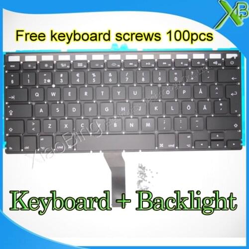 Brand New SE Swedish Sweden keyboard+Backlight Backlit+100pcs keyboard screws For MacBook Air 13.3" A1369 A1466 2010-2015 Years