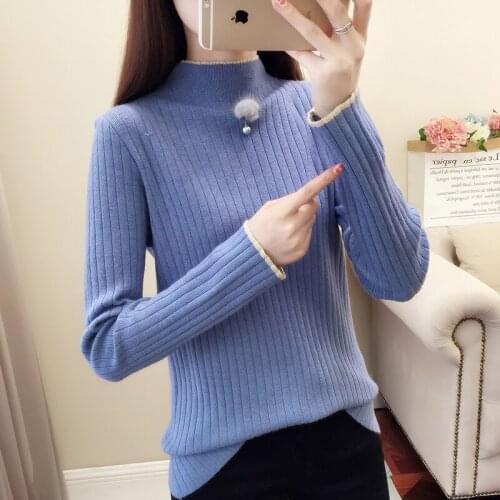 2020 cultivate morality show thin render unlined upper garment in pure color long sleeve turtleneck sweater