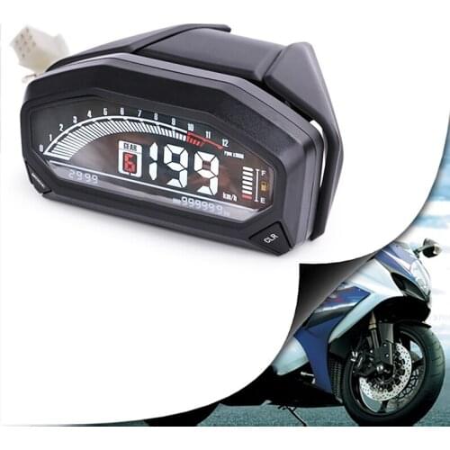 Universal Motorcycle LCD Digital Speedometer 6 Gear Odometer Tachometer with W/Speed Sensor for 1 2 4 Cylinders Adjust