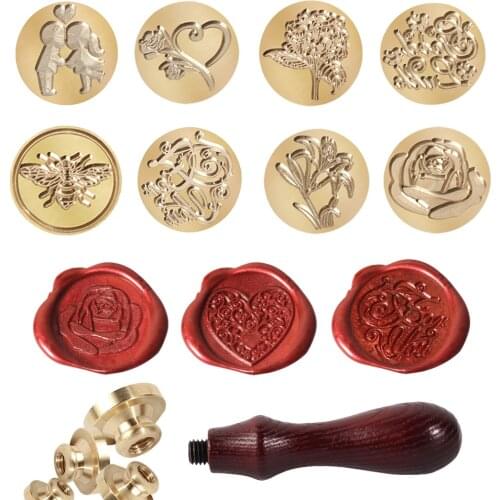 Vintage Round Antique Wax Seal Stamp Rose Pattern Wax Seal Invitations Stamp Head Replaceable Handle DIY Envelope Tools