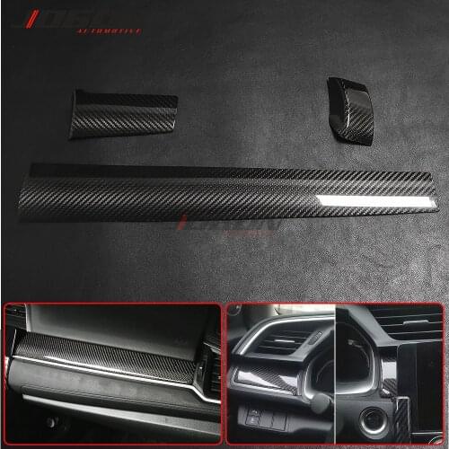 Dry Carbon Fiber Car Interior Front Center Control Dashboard Panel Cover Trim For Civic MK X MK10 2017-2020 Accessories