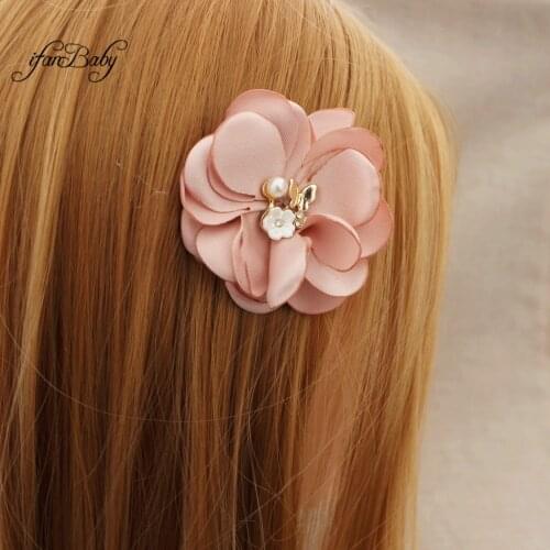 Girl Hair Accessories kids flower clip burn flower hairgrips singed flower with ribbon clip