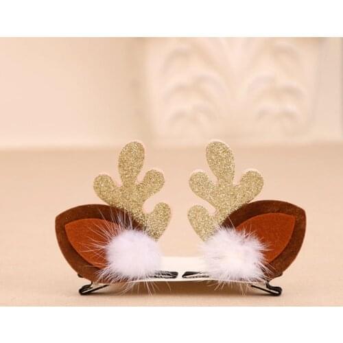 1 Pair Christmas Hair Clips Korea Fashion XMAS Cute Deer Hairbands Antlers Mushroom Fur Ball Girls Women Hair Accessories