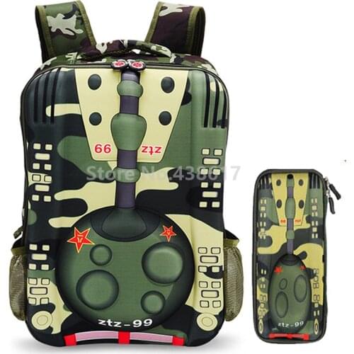 3D Tank Boys Backpack School Bags With Pencil Case Set for Kids Children Elementary Primary School Grade 3-6 Students Book Bag