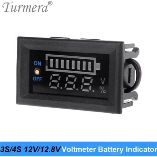 3S 12V Lithium 4S 12.8V Lifepo4 Battery Indicator Voltmeter Display with Switch Battery for Screwdriver and 12V Car Use Turmera