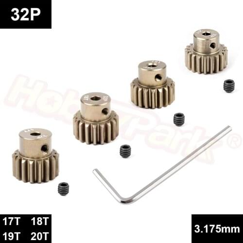 4Pcs Metal 7075 Aluminum Alloy 32 Pitch Pinion Gear Set 3.175mm Shaft Hole 17T 18T 19T 20T Motor Gears Kit for RC Car