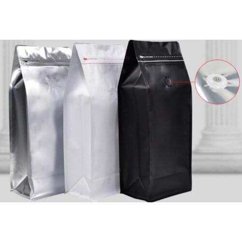 500pcs/lot Coffee Bean Bag 1 KG Volume Coffee Bean Pouch With One Way Valve Zip Lock Packaging Food Storage Bags 3 Color