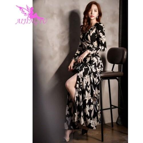 AIJINGYU Sexy Long Sleeve Dresses Evening 2021 Party Gown Women Elegant Formal Dress Fashion Gowns FK351