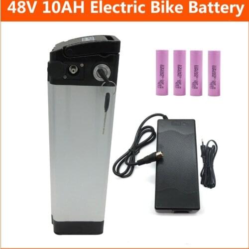 Top Discharge 48V 10AH Lithium Silver Fish battery Pack 48V Electric Bike Bateria with 54.6V 2A charger BMS Free customs fee