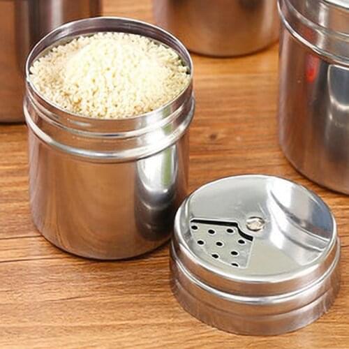 Stainless Steel Cruet Condiment Spice Jar Set Salt Pepper Shaker Seasoning Pot Portable Seasoning Can Tank Cooking Kitchen Tools