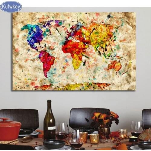 Kufwkey 5d diy Diamond embroidery world map diamond painting Cross Stitch 3d full square drill Rhinestone mosaic home decoration