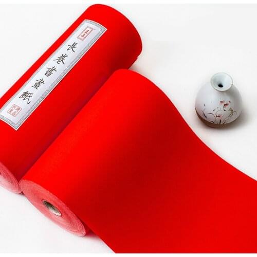 Red Xuan Paper Scroll Papel Arroz for Writing Spring Festival Couplets Calligraphy Semi-Raw Rice Paper Chinese Writing Painting