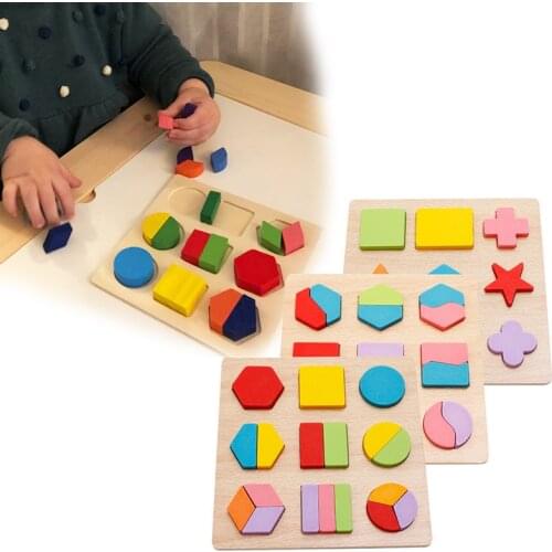 Wooden Geometric Shapes Montessori Puzzle Sorting Math Bricks Preschool Learning Educational Game Baby Toddler Toys for Children