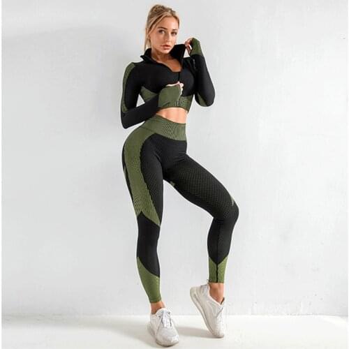 Women Fitness Sport Yoga Suit Seamless Women Yoga Sets Long Sleeve Yoga Clothing Female Sport Gym Suits Wear Running Clothes