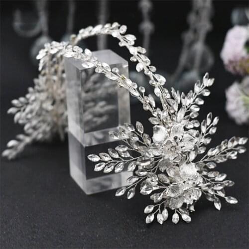 HP284 Golden Floral Headpieces Rhinestone Wedding Hair Accessories Bride Headdress Women Crowns and Tiaras Bridal Headwear