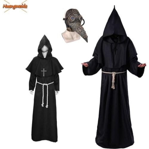 Christian Plague Doctor Costumes Monk Cosplay Halloween Costumes for Kids Women Steampunk Latex Masks Middle Ages Black Death
