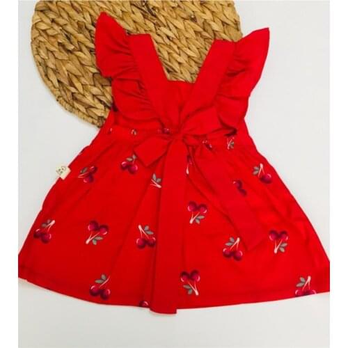 Cherry Red Dress Printed Cotton Sleeveless Trend