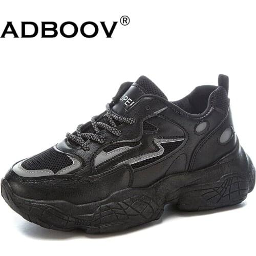 ADBOOV Reflective Chunky Sneakers Women PU Leather Mesh Fashion Platform Casual Shoes Women Trainers