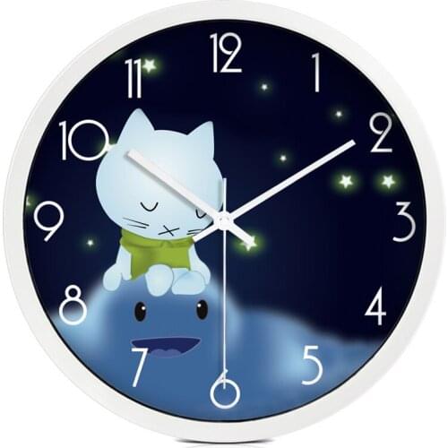 Cute cartoon star and cat childrens room decoration wall clock Round mute clocks