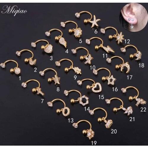 Miqiao 2pcs Hot Sale Sweet Stainless Steel Moon Heart Shape Geometric C-ring Pendant Ear Bone Nail Human Body Piercing Jewelry