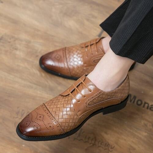 2021 New Mens Quality Leather Shoes Business British Brogue Extra Size 38-45 Soft Leather Man PU Leather Office Shoes