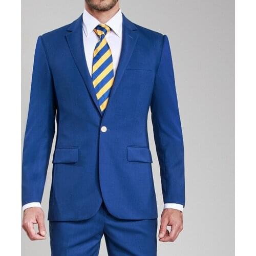 2018 Custom Made Mens Tuxedos Grooms Men Suit Royal Blue Slim Fit Wedding Suits Black notch Lapel ( jacket+Pants+tie)