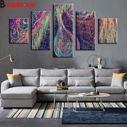 5 Piece diamond painting art - Color Light Nightscape Painting for Bedroom -full square round diamond embroidery Multi-Picture