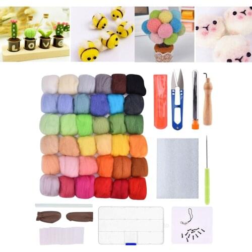 Needle Felting Kit,with 36/50 Colors Wool Roving, Basic Felt Tools, Needles, Finger cobs, Scissors, Lanyard for Starter