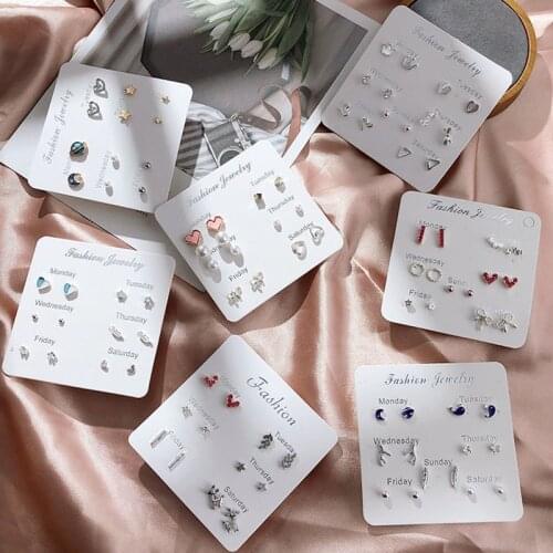 6 Pairs Women Heart Star Mini Earrings Set Fashion Girl Small Jewelry Square Leaf Pearl Stud Earring Sets Lady Jewelry Gift