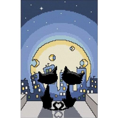 Lover cats in the moonlight Patterns Counted Cross Stitch 11CT 14CT DIY Chinese Cross Stitch Kits Embroidery Needlework Sets