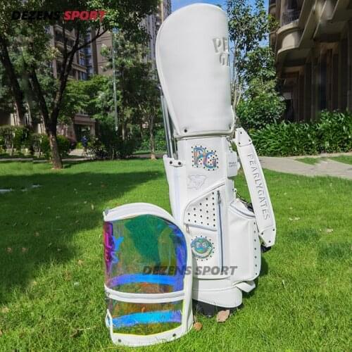 NEW Womens Fashion Golf bag PG White/Black PU golf bag with ransparent cap