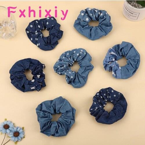 Latest Women Girls Blue Denim Scrunchies Elastic Hair Rope Ring Rubber band For Hair Bands Ties Ring Ponytail Hair Accessories