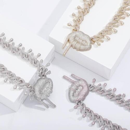 New Luxury hip hop bling women jewelry tear drop cuban chain 5A cz infinity Lip necklace 16" 18"